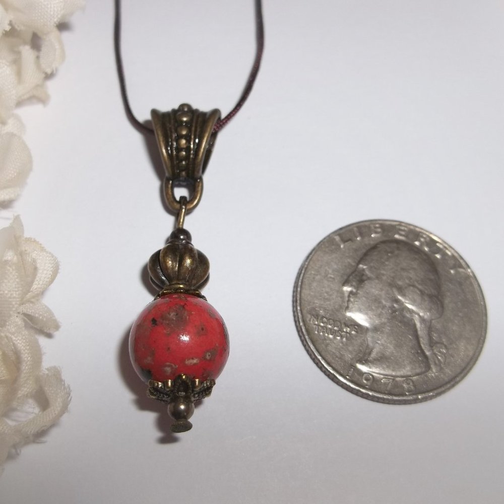 Necklace, Beaded Necklace, Coral Necklace, Bronze Necklace, Necklace, New 7823 - Picture 2 of 9